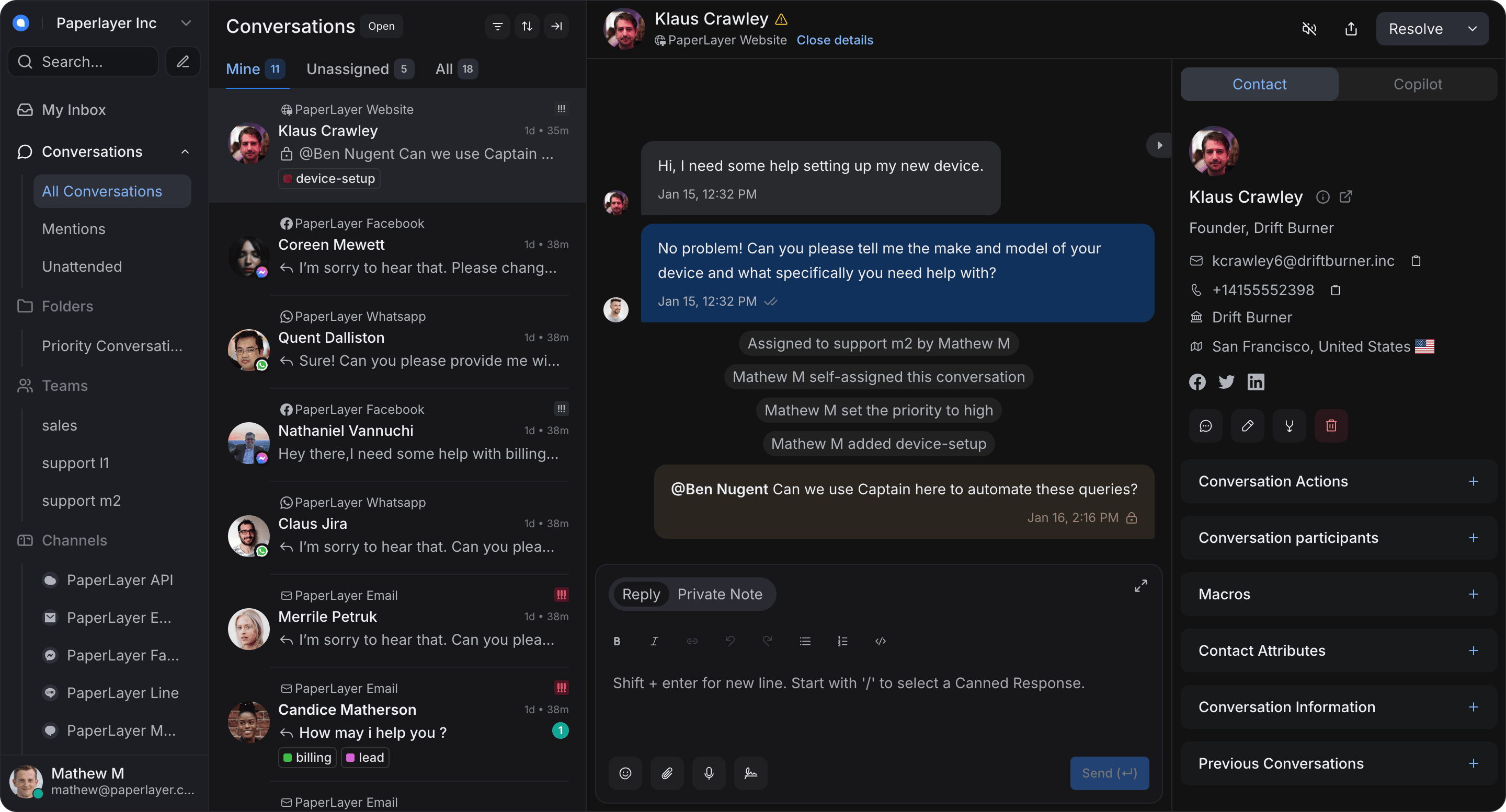 Chat dashboard